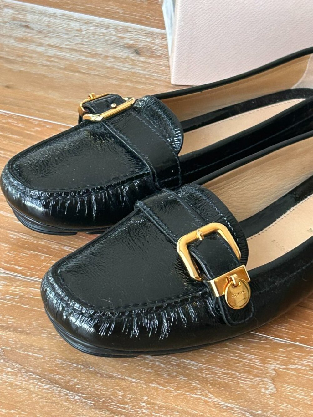 Prada Black Patent Leather Gold Buckle Loafers EU 36.5 - Picture 11 of 16